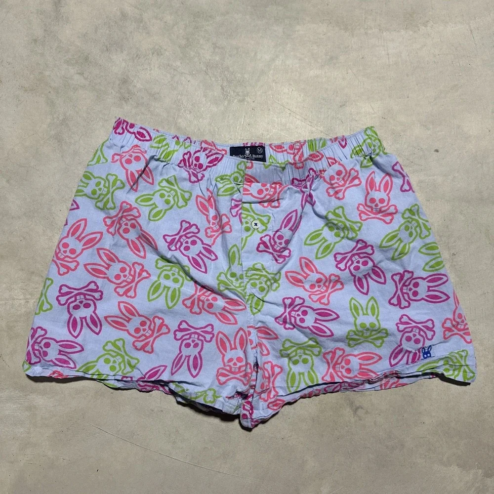 Psycho Bunny Boxer Sleep Shorts with Embroidered Logo SZ Medium Colorful